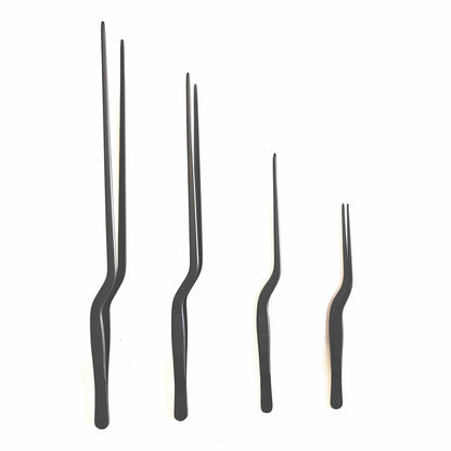 4 Pcs Professional Chef Stainless Steel Kitchen Cooking Tweezers Precision Tongs Plating Decorating Tool Kit (Black)