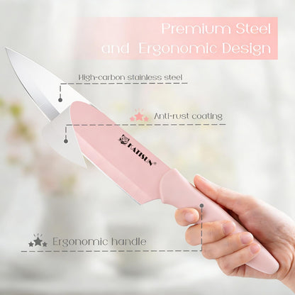 Knife Set, 15 Pieces Knives Sets for Kitchen with Block, Dishwasher Safe Kitchen Knife Set with Built in Sharpener Block, German High Carbon Stainless Steel Knife Block Set with Pink Nonstick Coating