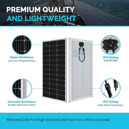 Renogy 200W 12V RV Solar Panel Kit N-Type - Adventurer 30A LCD PWM Charge Controller + Mounting Brackets for RVs, Boats, Trailers, Campers, Marine & Off - Grid Systems