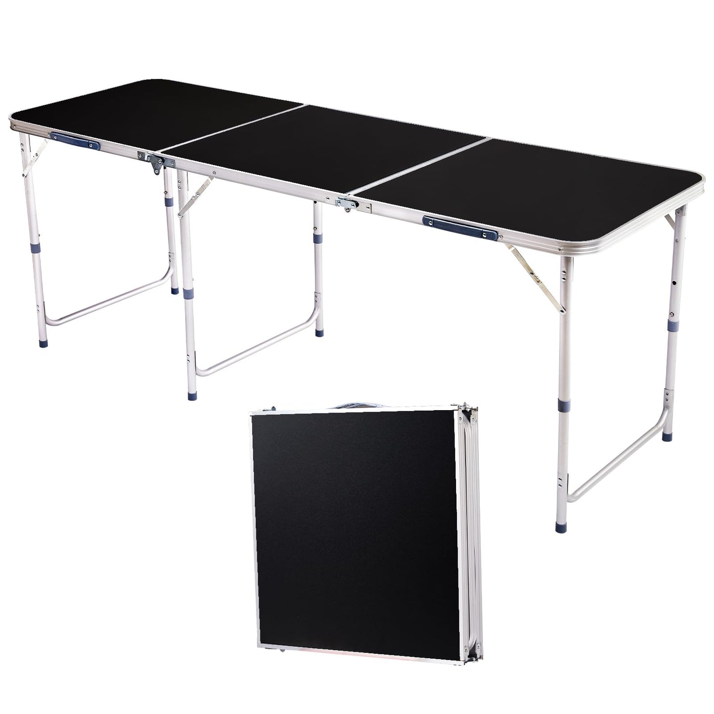 6ft Lightweight Aluminum Folding Table - Portable Wood Grain Design for Indooroutdoor Use - Ideal for Camping, Bbqs, Picnics, Parties, and Events (Black) Black