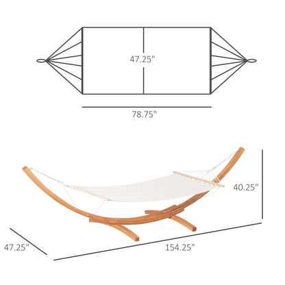 Outdoor Hammock with Stand, Extra Large 12.8' Heavy Duty Wooden Frame, Boho Style Nap Bed, Natural Cotton, 330 lbs Capacity, White