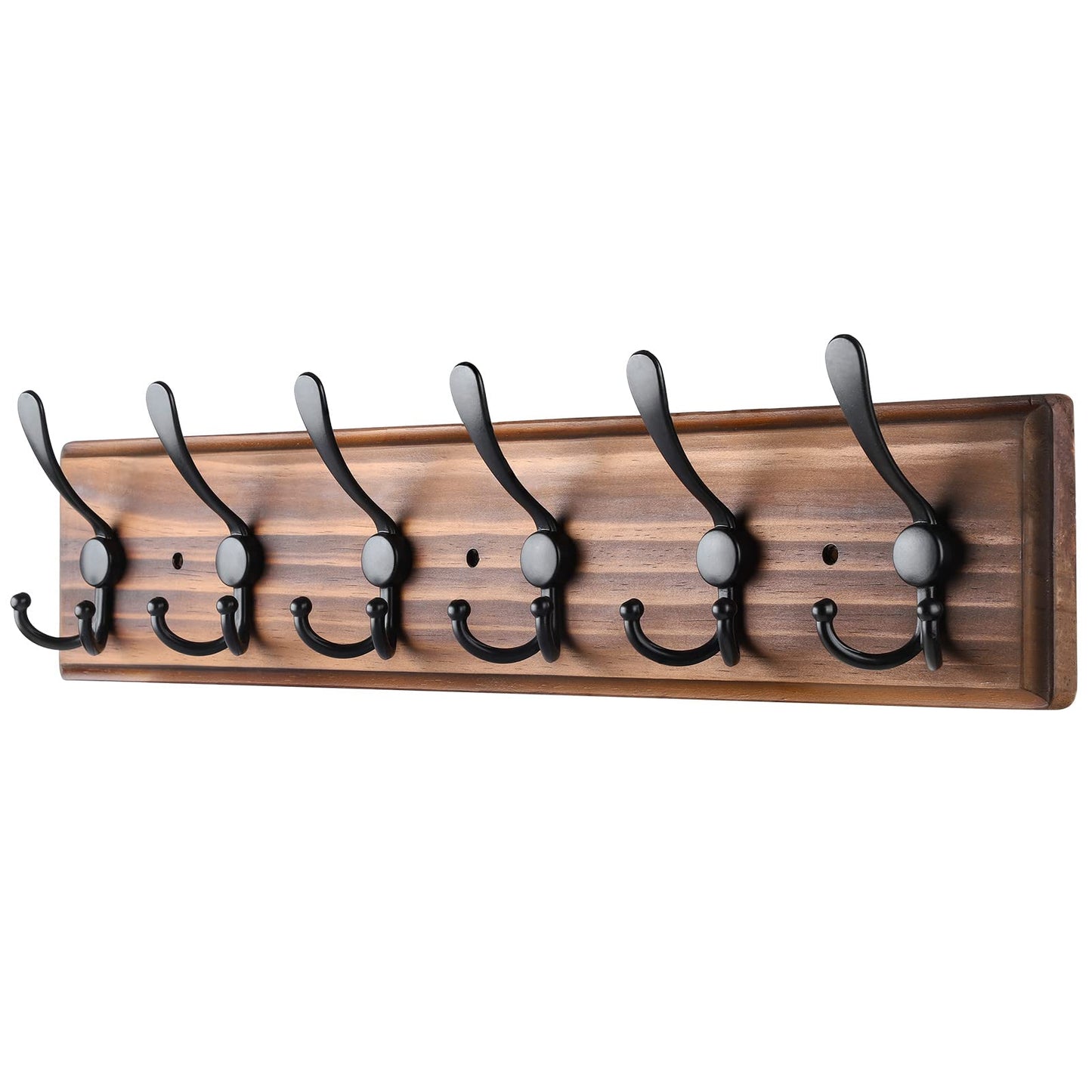 PHINGEER Coat Rack Wall Mount, Wooden Heavy Duty Coat Rack for Wall,6 Triple Coat Hanger Hooks for Hanging Coats,Jacket,Hat,Clothes (Brown, 6 Hooks)