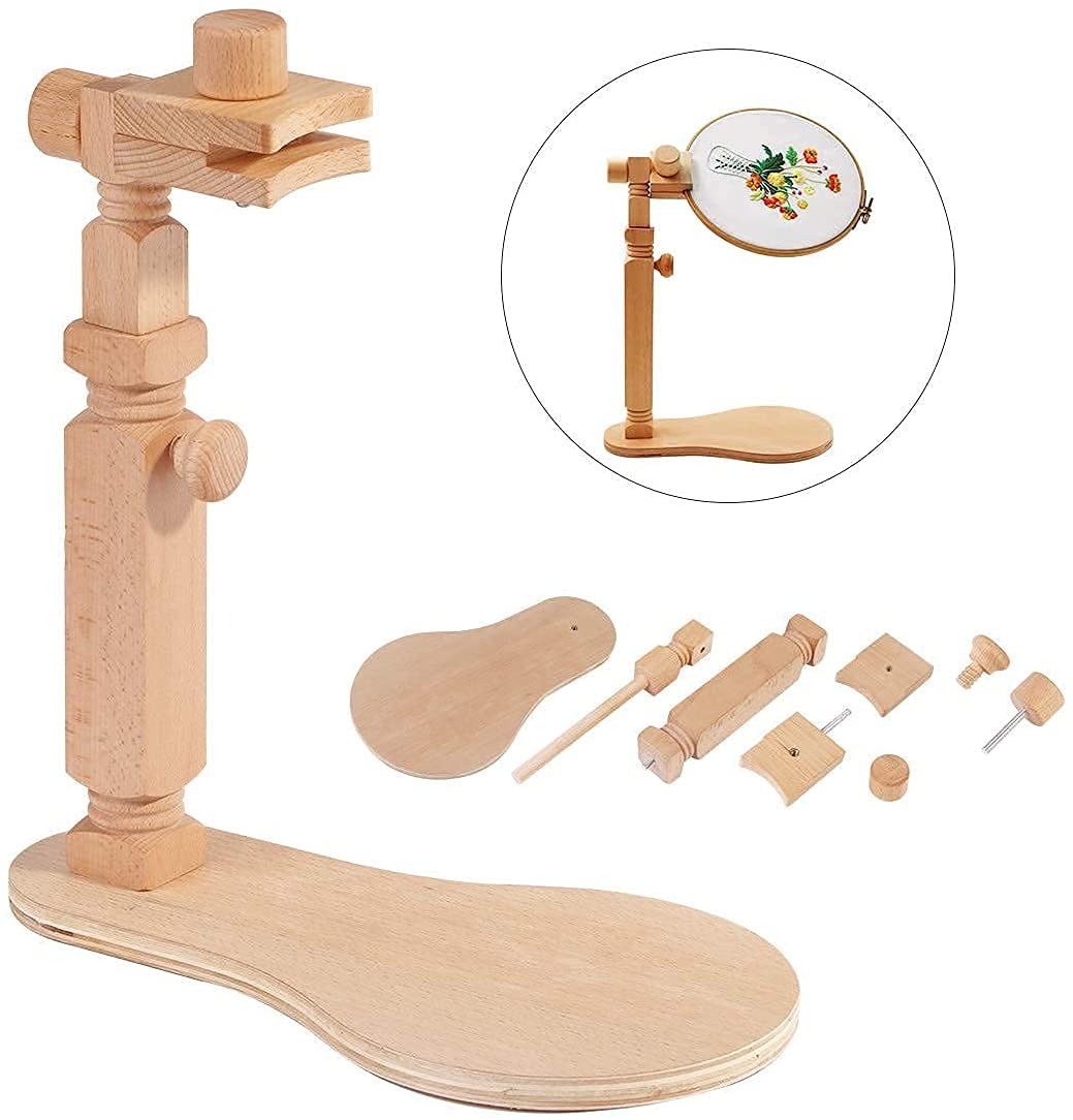 Embroidery Hoop Stand - Rotated Cross Stitch Stand Lap, Easy to Use Natural Beech Wood Embroidery Hoop Holder, Hands Cross Stitch Stand for Art Craft Sewing Needlework Projects