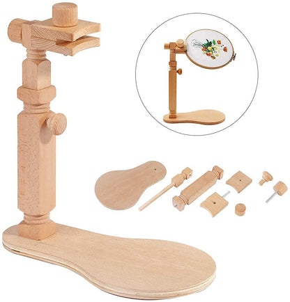 Embroidery Hoop Stand - Rotated Cross Stitch Stand Lap, Easy to Use Natural Beech Wood Embroidery Hoop Holder, Hands Cross Stitch Stand for Art Craft Sewing Needlework Projects