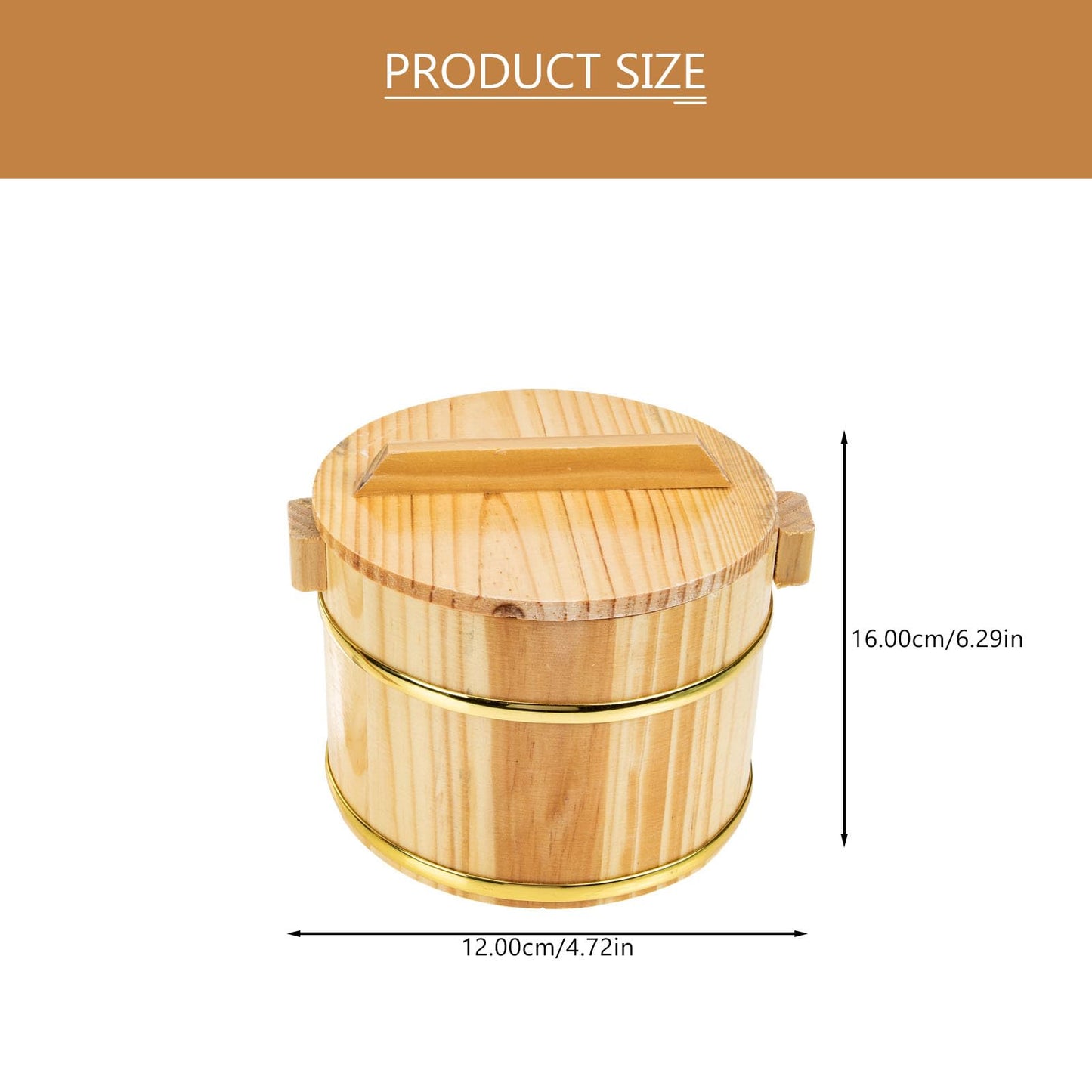 SHOWERORO Wooden Rice Bucket with Lid 6.3X4.7X4.3 Inch Japanese Style Sushi Rice Bowl and Bibimbap Mixing Tub Compact Wood Serving Dish for Home Kitchen