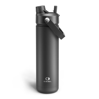 ENCOOL Insulated Water Bottle with Straw Stainless Steel Water Bottle, Leak-Proof, BPA-Free, Double Wall Vacuum Keeps Cold for 24 Hours for Sports, Travel, School (26 oz, Black Night)