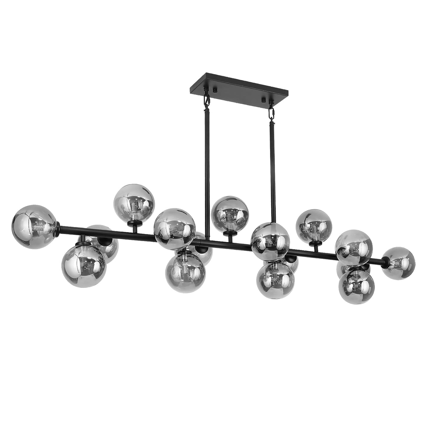 APLampara Mid Century Modern Chandelier 55in Linear Bubble Chandeliers 16-Light Black & Gray Sputnik Pendant Lighting Fixture for Dining Room Kitchen Island