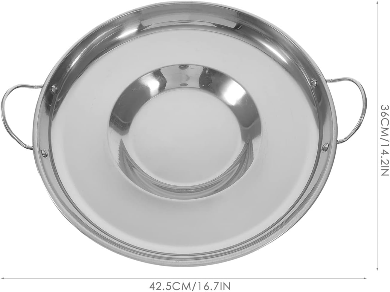 BESTonZON Stainless Steel Comal Concave Pan, Non-Stick Stir Fry Pan for Kitchen Restaurant Outdoor (Silver 36CM)