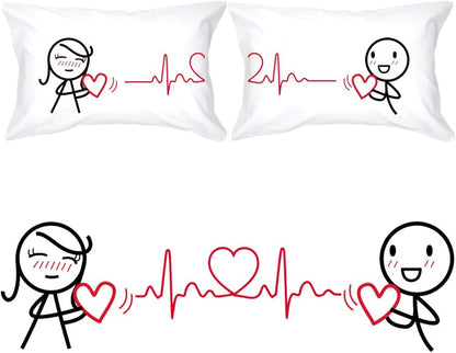 BoldLoft Love You Every Beat of My Heart Couple Pillowcases - Gifts for Couples, Boyfriend, Girlfriend, Anniversary,