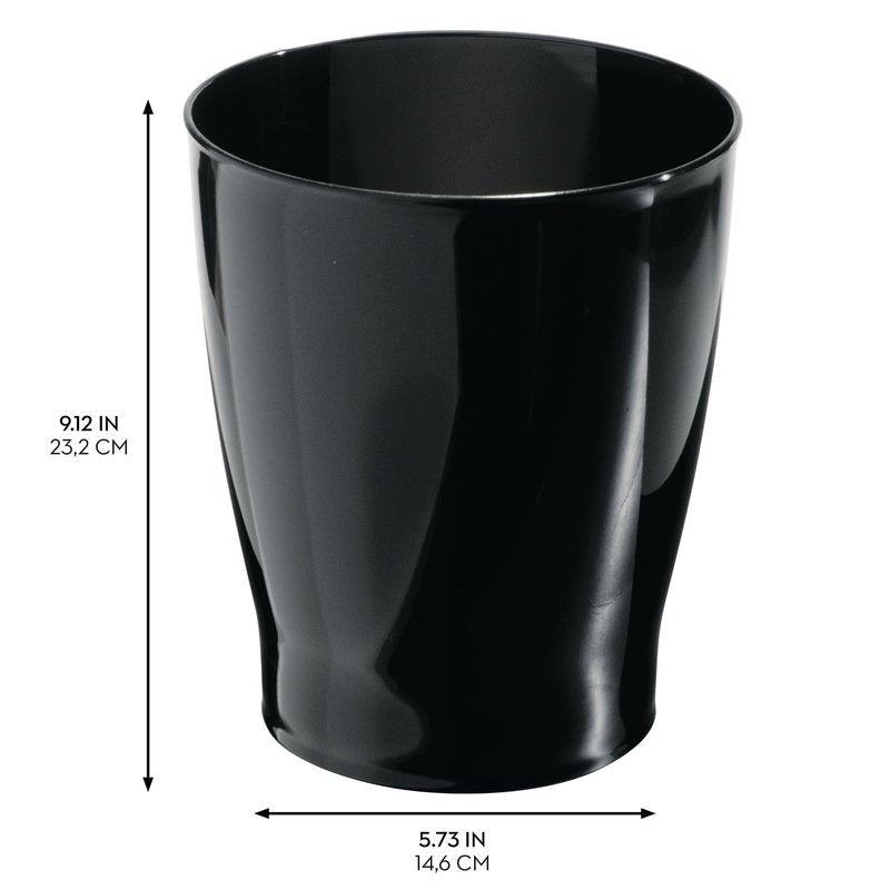 iDesign Small Round Bathroom Trash Can - Ideal for Bathroom or Office, Black, Made in USA