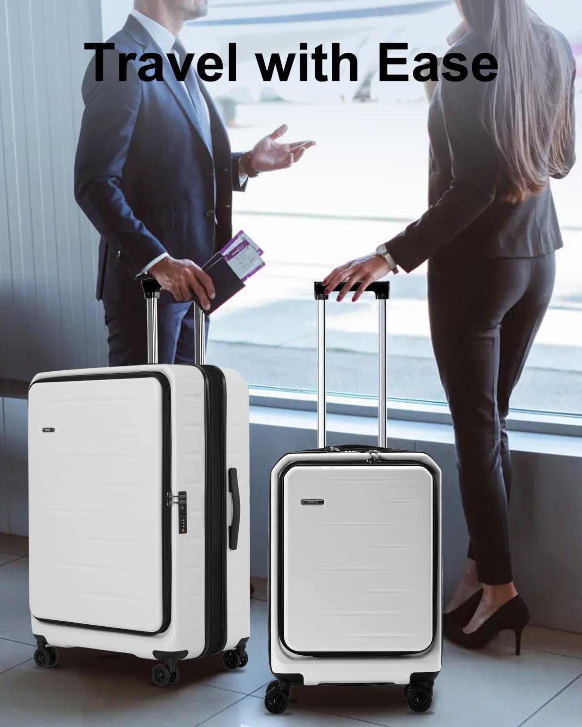 CENSIEN Luggage Sets 2 Pieces, 20 Inch Carry On Luggage and Expandable 28 Inch Checked Luggage with Spinner Wheels, Lightweight ABS+PC Hard Shell Suitcase with Front Opening, TSA Lock (White, 20/28)