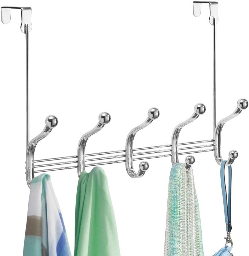 iDesign York Metal Over the Door Organizer - 5-Hook Rack for Coats, Hats, Towels, 15.28" x 5.25" x 11"