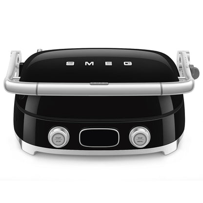 SMEG MGF01 Multi-Use Countertop Electric Grill, with Interchangeable Plates, Panini Press, Waffle Maker & Grill, LCD Display, Sear Function, Adjustable Temperature, 50’s Retro Style – (Black)