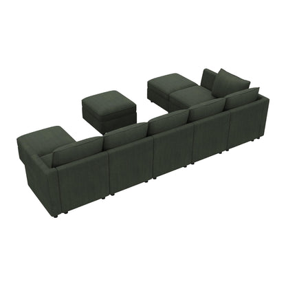 HONBAY Modular Sectional Sofa with Storage, U Shaped Couch Modular Convertible Sectional Couches for Living Room - Green