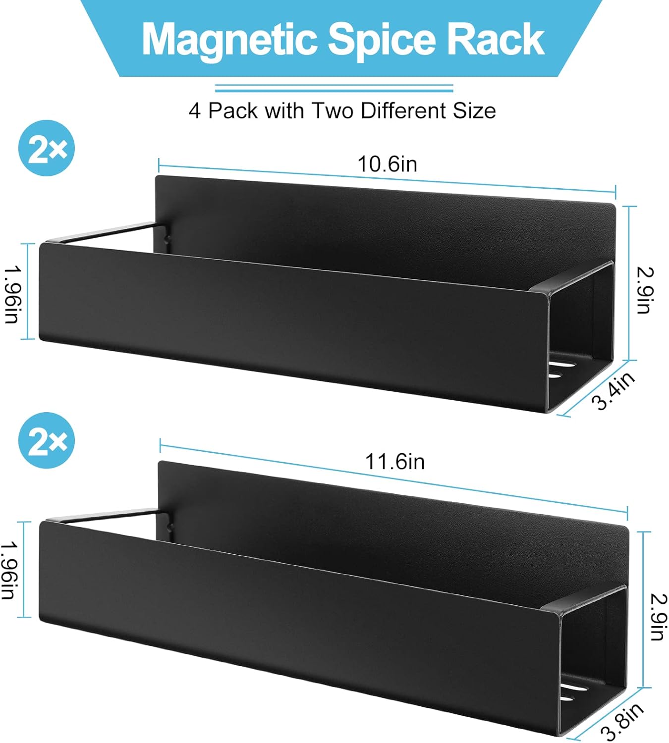 Magnetic Spice Rack, 4 Pack, Strong Magnetic Metal