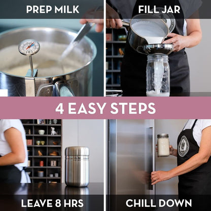 Stainless Steel Yogurt Maker with 1 Quart Glass Jar and Complete Recipe Book to Make 12+ Easy Homemade Dairy Free and Milk Yogurts