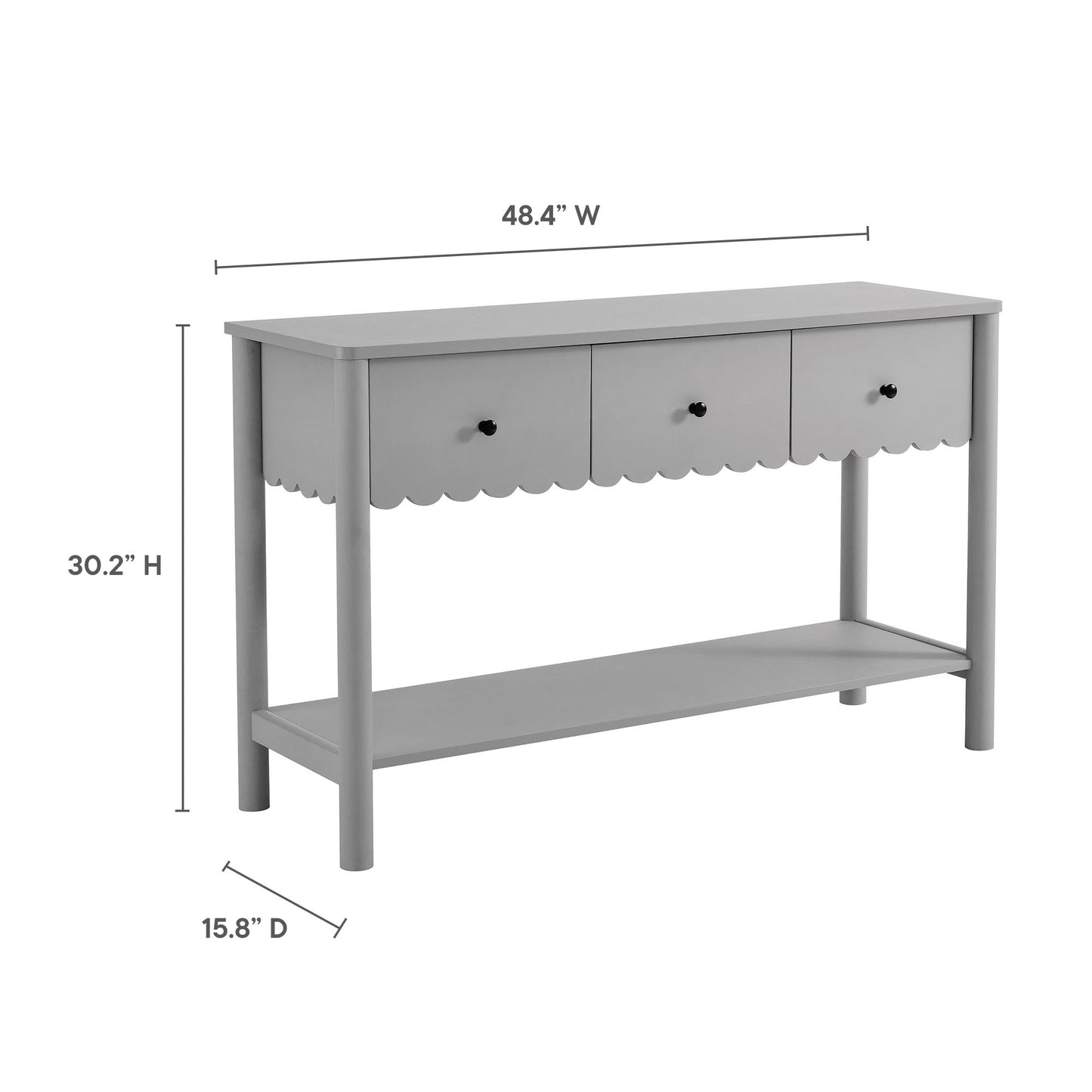 Modway Emmeline 3-Drawer Scalloped Console Table in Light Gray