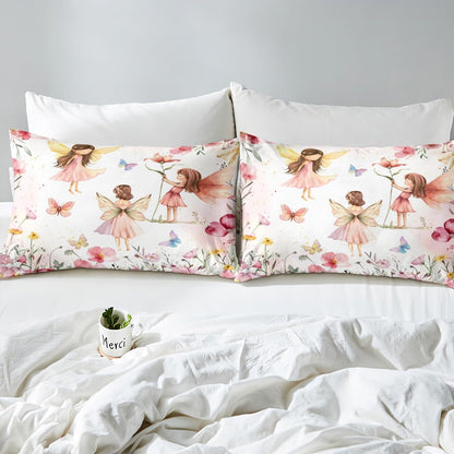 Erosebridal Dreamy Fairy Twin Comforter Set,Pink Fairy Garden Bedding Sets for Girls Kids,Cute Floral Butterfly Quilt Bed Set,Princess Girly Coquette Bedroom Decor,1 Pillowcase Reversible