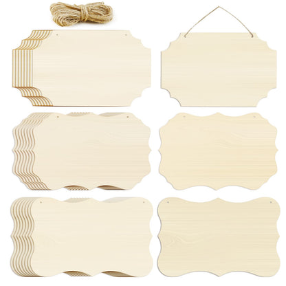 FSWCCK 24 Pieces Unfinished Hanging Wood Sign Blank with Ropes, Rectangle Blank Wood Sign Plain Hanging Craft Door Signs Wall Art Farmhouse Wooden Sign for Door Wall Art Decoration (3 Style)