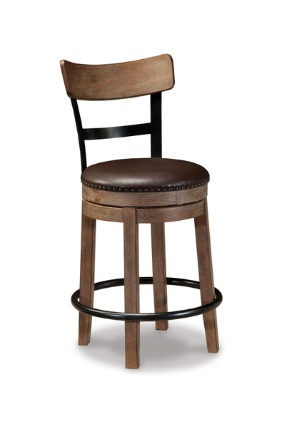 Signature Design by Ashley Pinnadel Bar Stool, Swivel Counter Height Stool Chair With Faux Leather Seat, Wood and Metal Frame for Kitchen Island With Seating, Light Brown