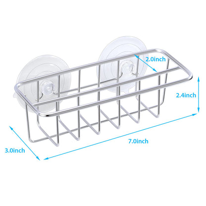 TESOT Sink Caddy Sponge Holder for Kitchen Sink Dish Cloth Hanger 2 Suspension Options(Suction Cups and Adhesive Hook), SUS304 Stainless Steel, Silver