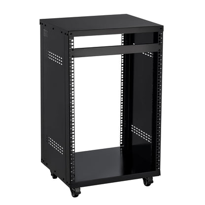 VEVOR 16U AV Rack, Recording Studio Rack Cabinet, Open Frame Server Rack with Locking Caster Wheels, Removable Side Panels & Vent Design for 19" Network, Audio, Video, IT & Network Equipment Mounting