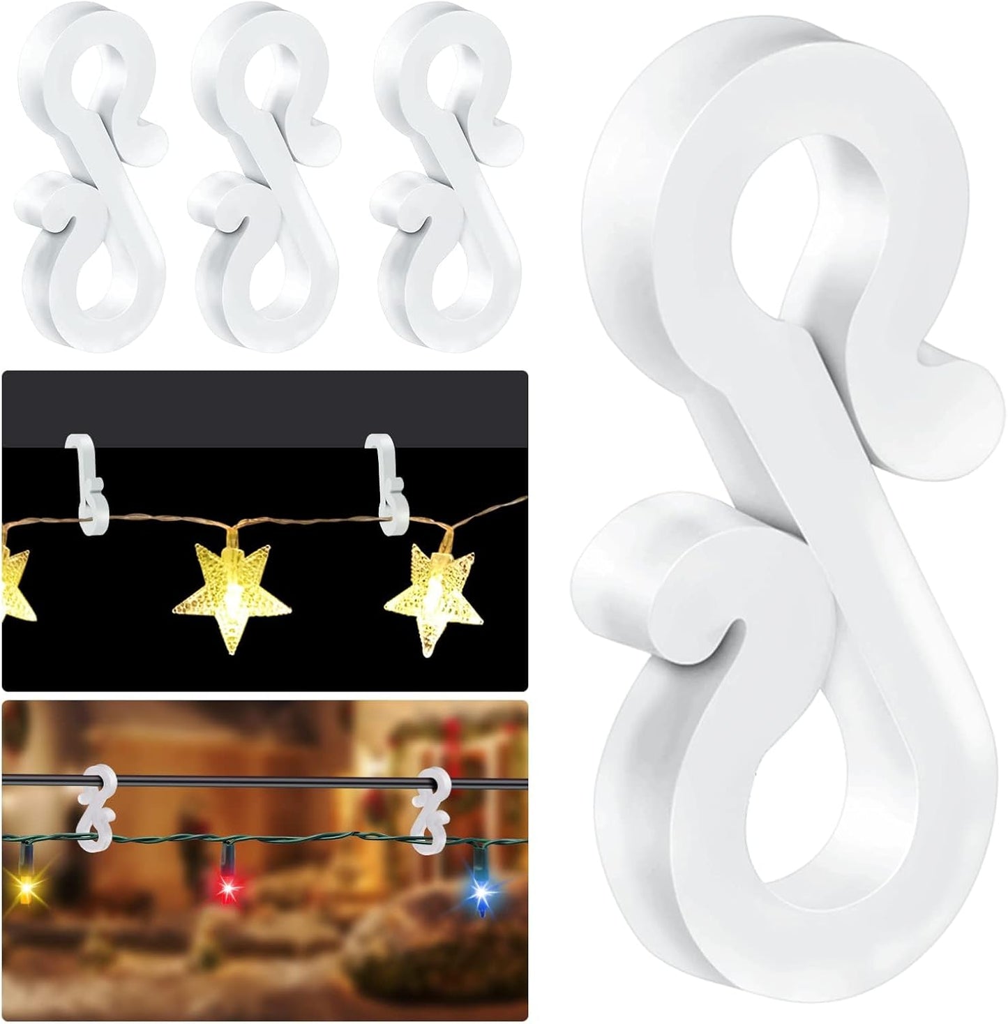 Meetory Christmas Light Clips, 100 Mini Hanging Hooks for Gutters & Shingles, Weatherproof Plastic Hooks