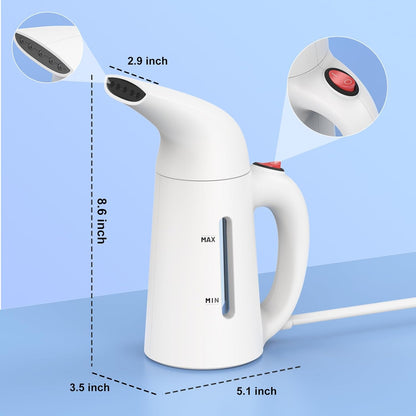 Handheld Garment Steamer for Clothes, Portable Wrinkle Remover, 230ml Capacity, 12 Minutes Continuous Steam, Mini, White