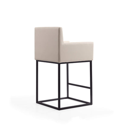 Manhattan Comfort Ambassador 38" Counter Height Bar Stool, Faux Leather Upholstery, Mid-Century Modern, Metal Frame with Footrest, No Assembly Required, Ideal for Kitchen Island, Set of 3, Cream