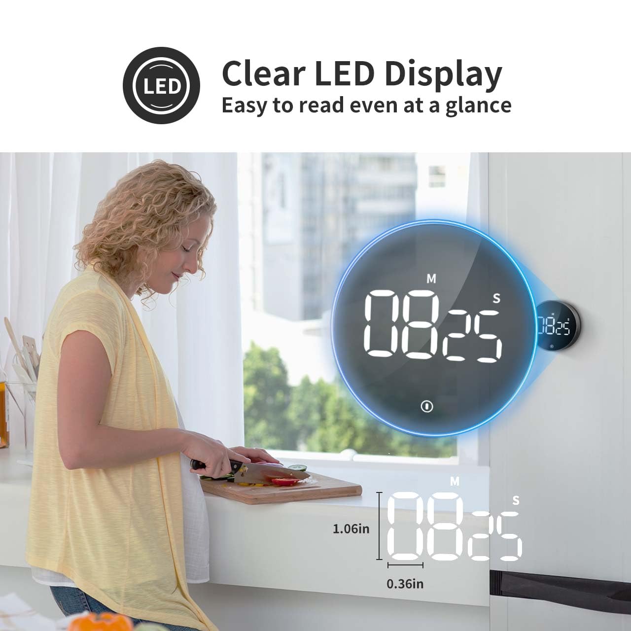 VOCOO Digital Kitchen Timer - Magnetic Countdown Countup Timer with Large LED Display Volume Adjustable, Easy for Cooking and for Seniors and Kids to Use (Space Grey)