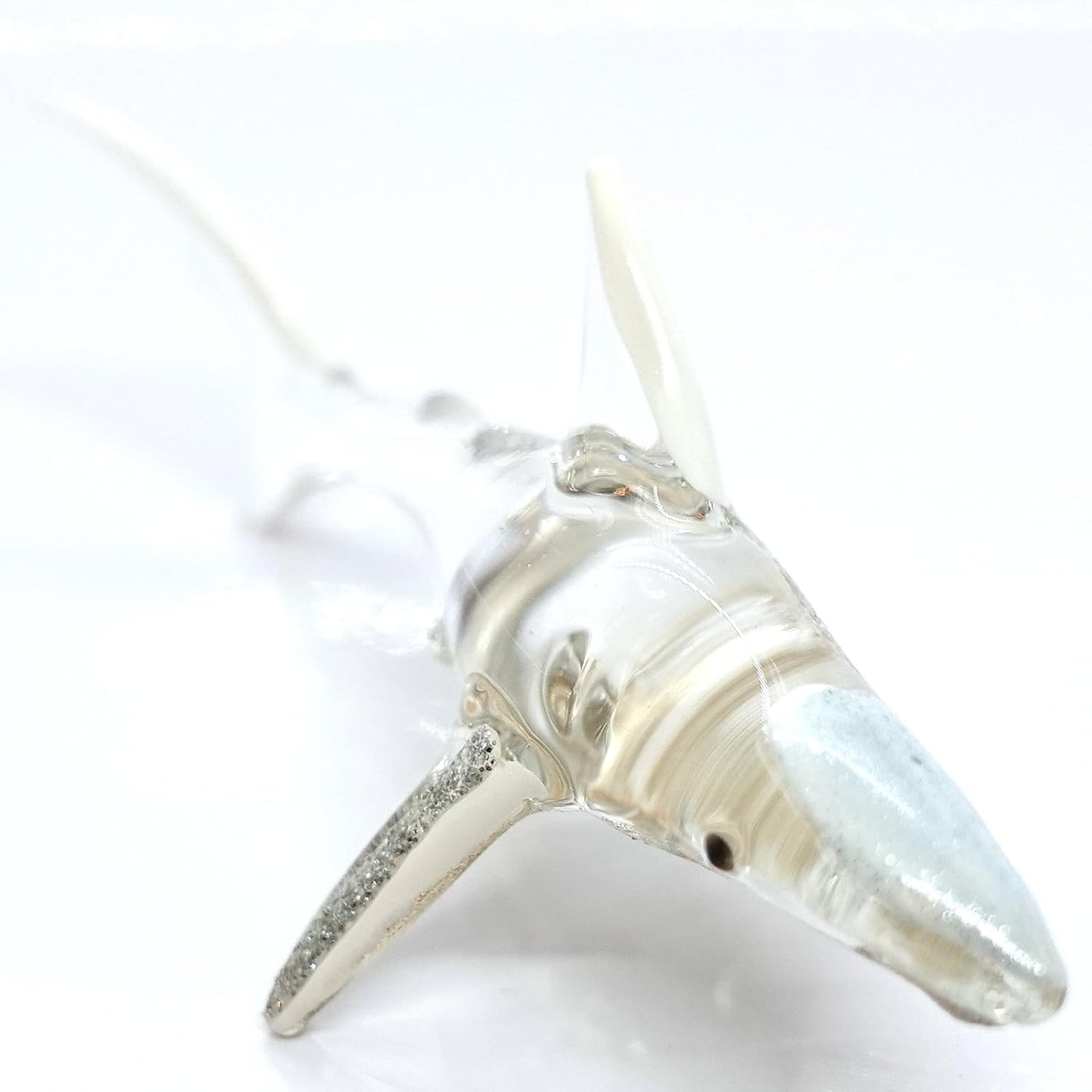 Shark Miniature Figurines - Tiny Hand Painted Blown Glass Art Collectible Gift Decor (Clear Silver)