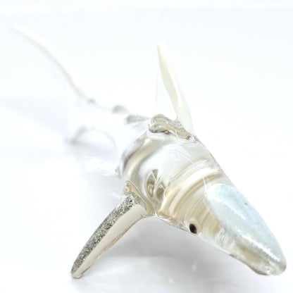 Shark Miniature Figurines - Tiny Hand Painted Blown Glass Art Collectible Gift Decor (Clear Silver)