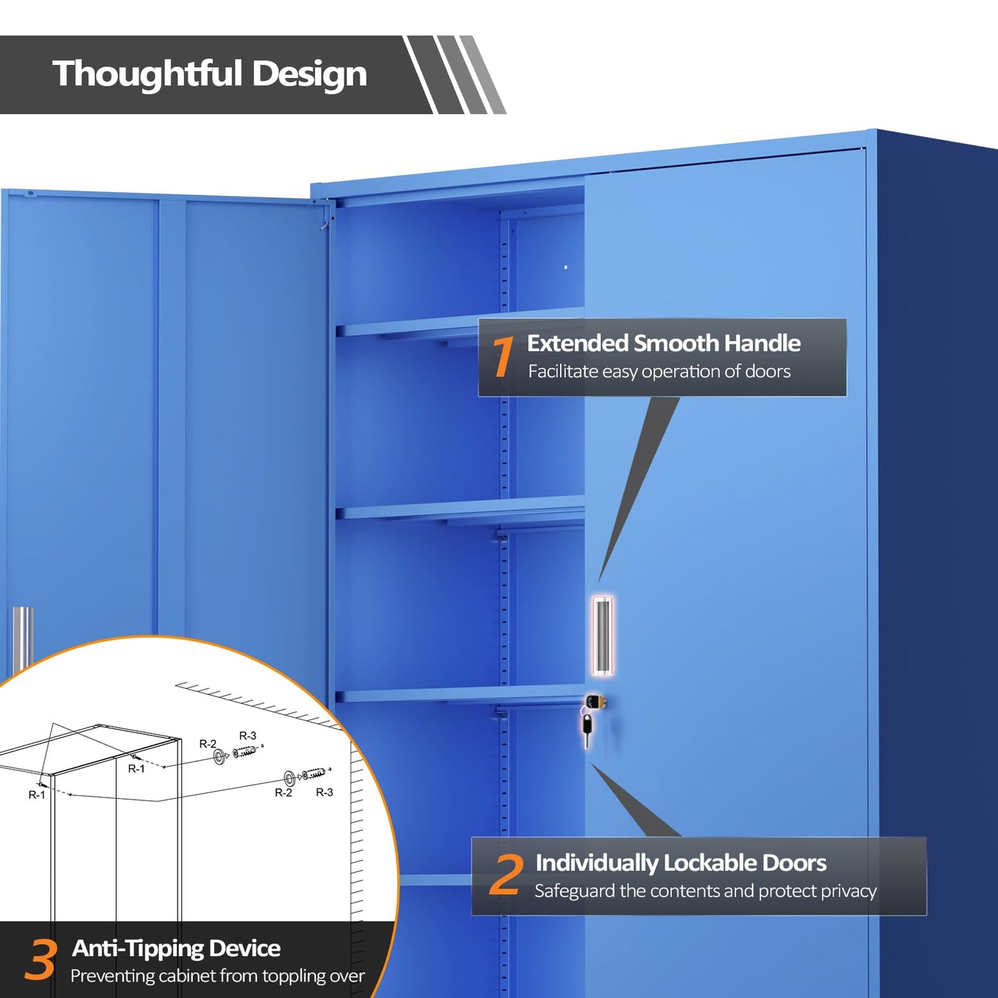 VINGLI Large Metal Storage Cabinet with 2 Doors and 5 Adjustable Shelves, Upgraded Height & Wide & Deep, 43''W x 20''D x 72''H, Oversized Garage Storage Cabinet with Wheels and Locks (Blue)
