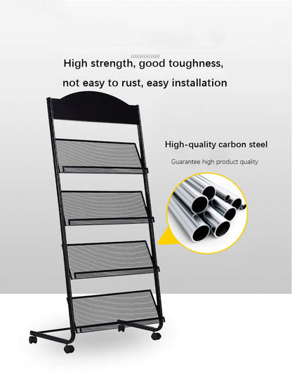 Iron Simple Floor-Standing Magazine Display Rack - Black