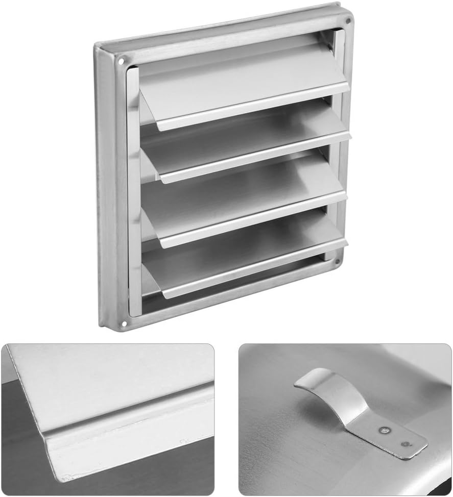 Louvered Outdoor Dryer Vent Cover, 100mm Stainless Steel Air Vent Duct Grill, Square Tumble Dryer Extractor Fan Outlet