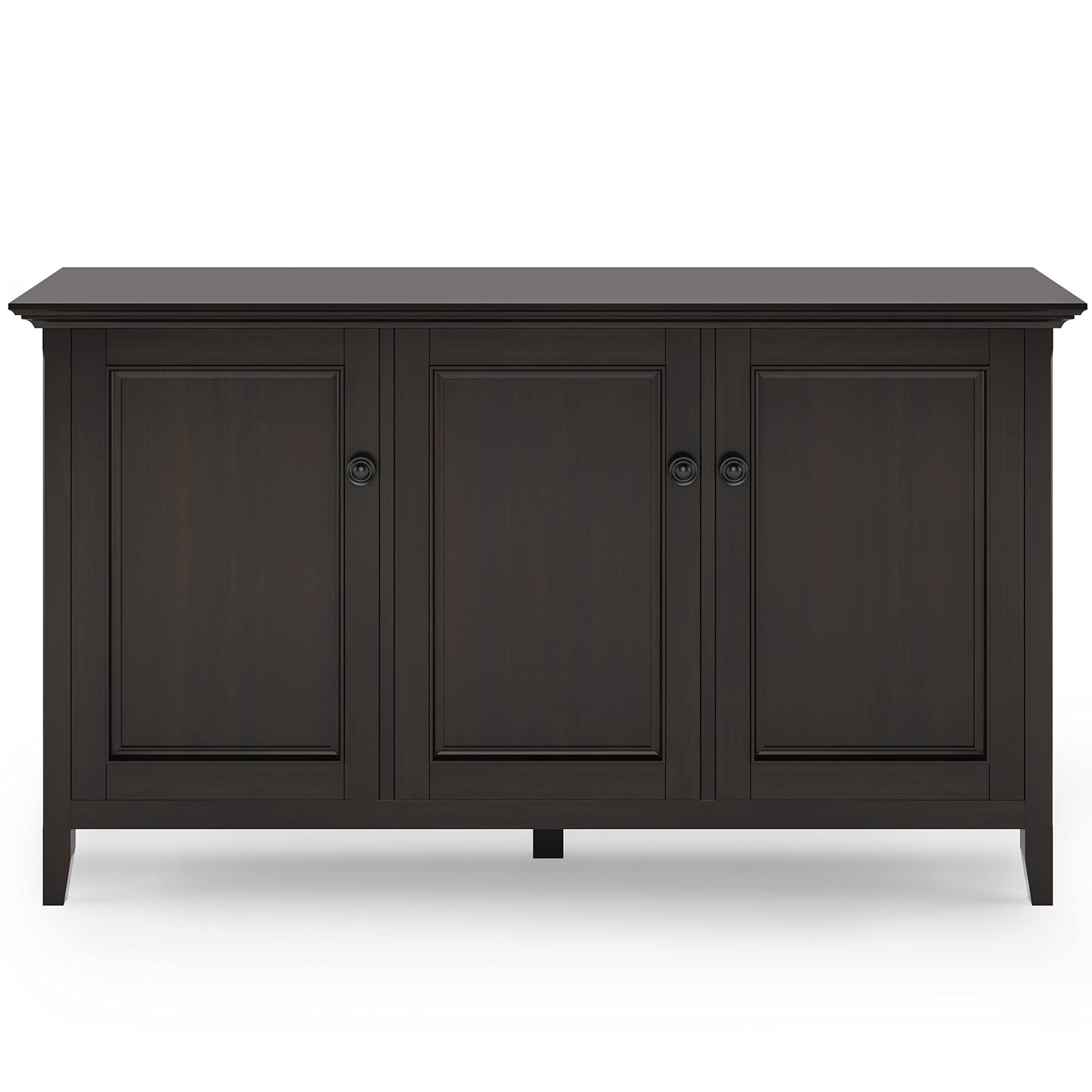 SIMPLIHOME Amherst 60-inch Wide Solid Wood 3-Door Storage Cabinet in Hickory Brown, Transitional-Style Buffet Sideboard for Living Room, Dining Room or Entryway
