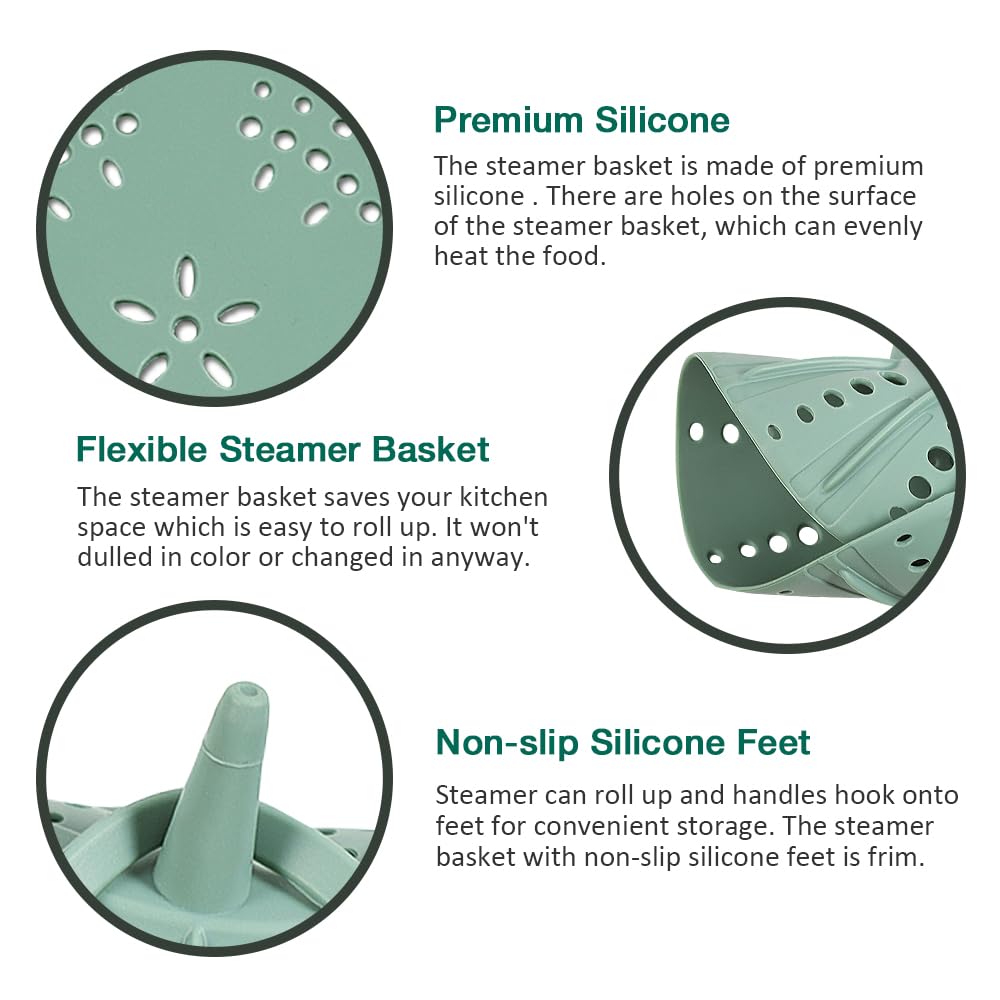 Alimat PluS 1 Pack Silicone Steamer Basket, Silicone Vegetable Steamer Basket with Handles and Strong Feets, 9.6 Inches(Excluding Handle Length)