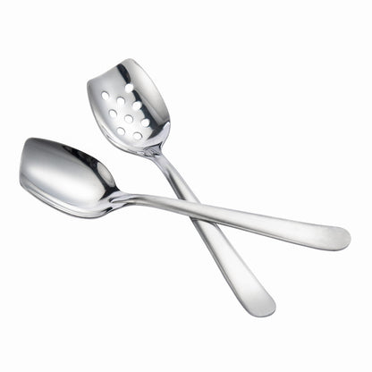 IMEEA 8-Inch Compact Flat Bottom Scraping Cooking Spoon Set of 2, 18/8 Stainless Steel Slotted & Solid Stirring Spoon, Small Kitchen Spoon for Sauces, Eggs, Instant Pot, Small Pan & Bowl