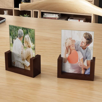 RLAVBL 4x6 Picture Frame Set of 2, Rustic Double Sided Tempered Glass Photo Frames with Wooden Base for Display