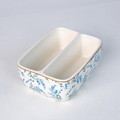 2 Countertop Compartments Ceramic Sponge Holder for Kitchen Sink, Cute Floral Dish Sponges Holder Soap Sink Organizer