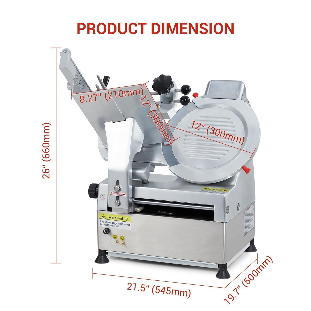 EliteEdge 550W Automatic Meat Slicer with 12 Inch Carbon Steel Blade, Adjustable Thickness 0-14 mm, Electric Slicing Machine for Home or Commercial Kitchen