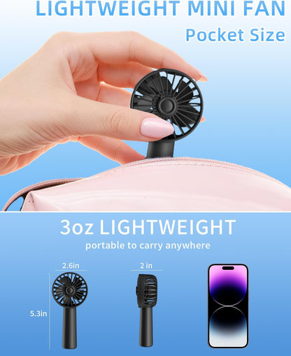 Portable Mini Fan, Handheld Fan, 1800mAh Small Hand Fan Battery Operated, Personal Makeup Lash Fan, Travel Fans USB