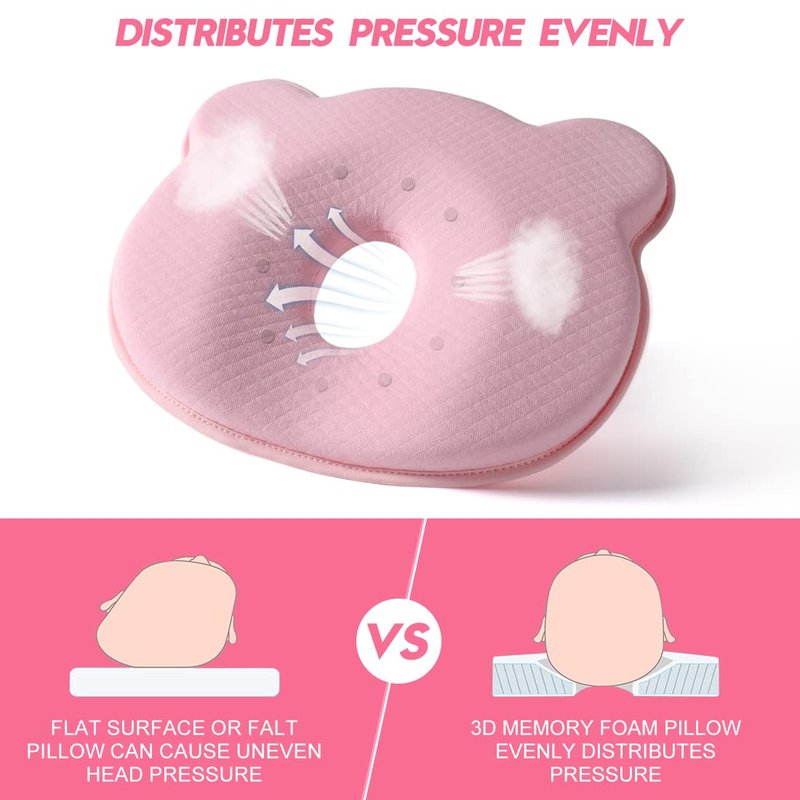 BIKBOK New Memory Foam Soft and Cozy Pillow Head Neck Support Pillow for Car Seat Breathable Bedding Set (Pink)