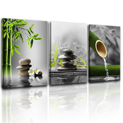 Yxbhhym- Bathroom wall art Black and White Gray Green Room Decor Zen Poster Canvas Pictures Zen Artwork for Spa Living Room Wall Art Kitchen Bedroom Decor Home Framed Prints Art