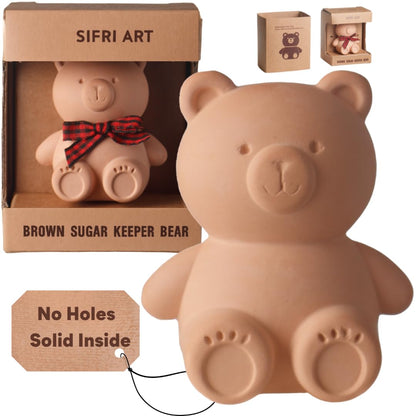 Sifri Art Brown Sugar Bear Keeper – 3D Terracotta Clay Sugar Saver Softener, Reusable Moisture Stone for Brown Sugar, Cookies, Marshmallows, Herbs, Baking & Kitchen Storage