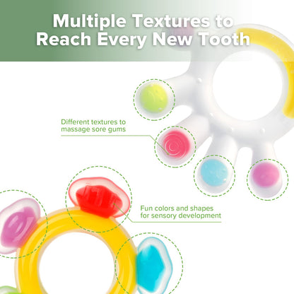Haakaa Silicone Teether Combo&Octopus Rattle Teether-Baby Freezer Teething Toy - Soft Cold Teether - Soothe Teething Pain & Itching Gums - Perfect Size-in-1 Baby Teething Toy with Gentle Rattle