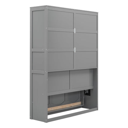 Acosure Full Size Murphy Bed Wall Beds with Storage Shelves,Hide Away Bed Frame Easily Folds into Wood Cabinet,W/Mattress Holder,for Small Space,Guest Room,Apartment,Gray