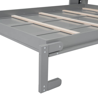 Acosure Full Size Murphy Bed Wall Beds with Storage Shelves,Hide Away Bed Frame Easily Folds into Wood Cabinet,W/Mattress Holder,for Small Space,Guest Room,Apartment,Gray