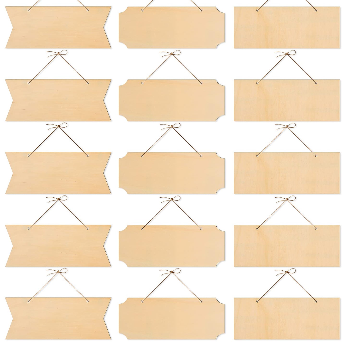 15 Pieces Unfinished Hanging Wood Sign Rectangle Blank Hanging Decorative Wood Plaque Wooden Slices Banners with Ropes for Pyrography Painting Writing DIY Home Crafts Supplies