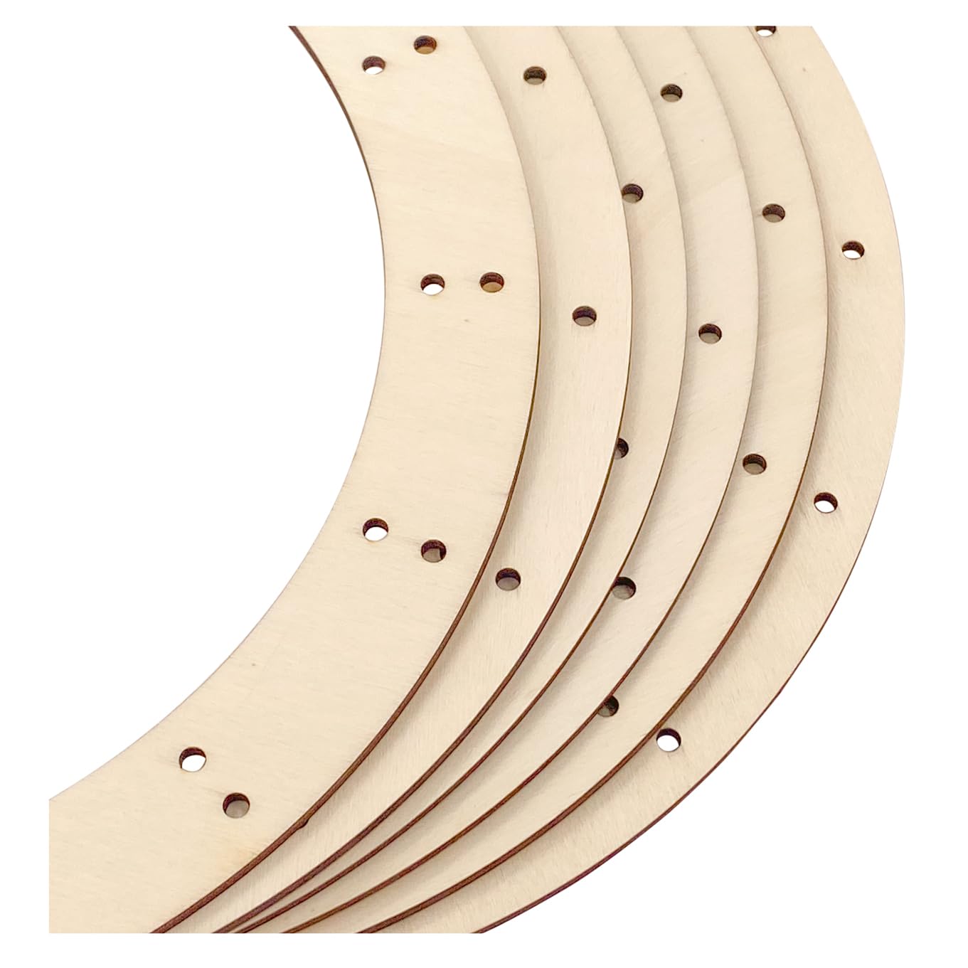 14 Inch 6 Pack Unfinished Wooden Wreath Rings Crafts Hanging Floral Hoop Garland Wood Wreath Frames for Home Decor (0.15 inch Thick,with 30 Holes)